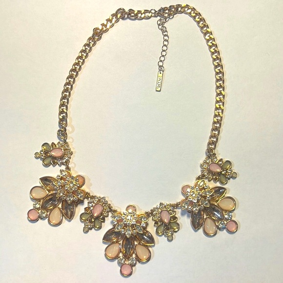 Gold chain necklace pink & cream glass crystal collar choker 16 in - Picture 1 of 5